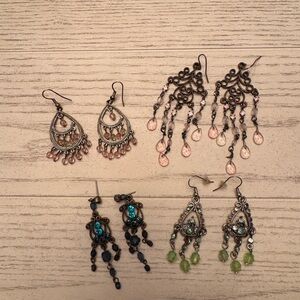 Elegant Pink, turquoise, and Green Dangle Earrings Set